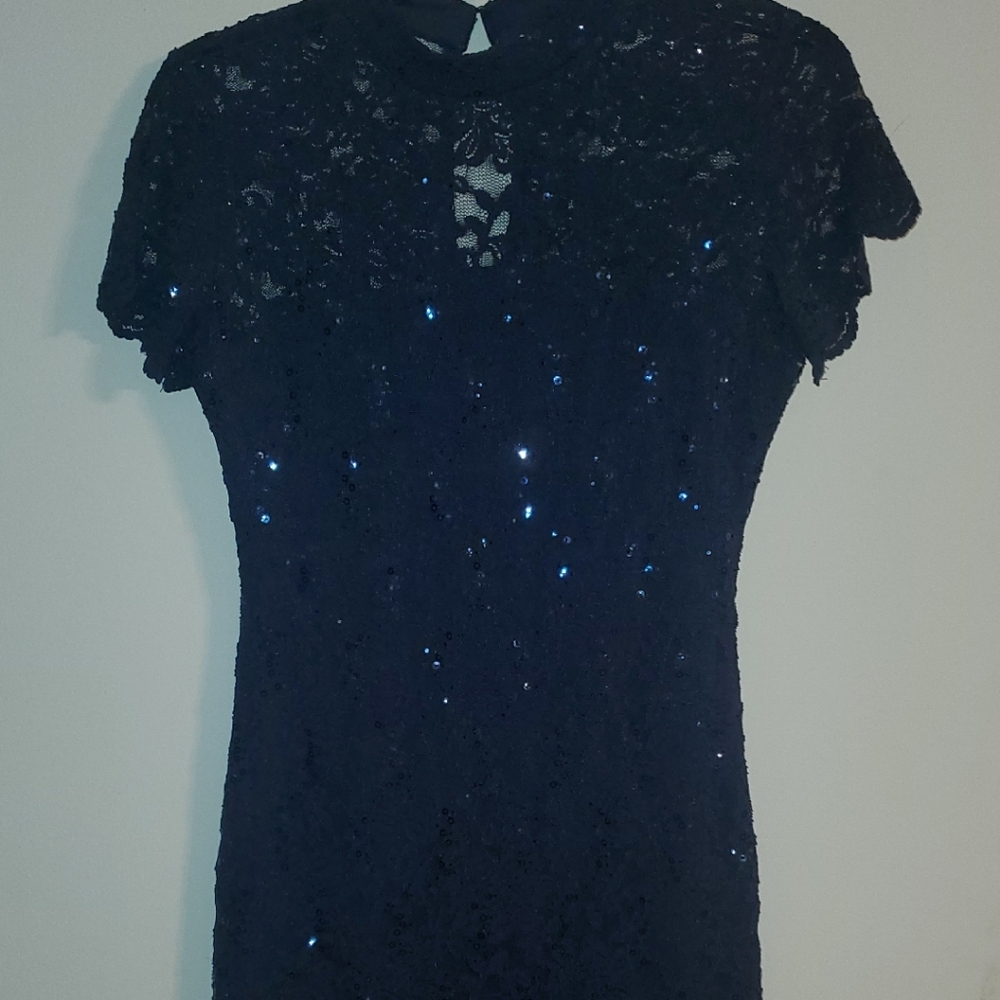 Elegant Navy Blue Lace Dress